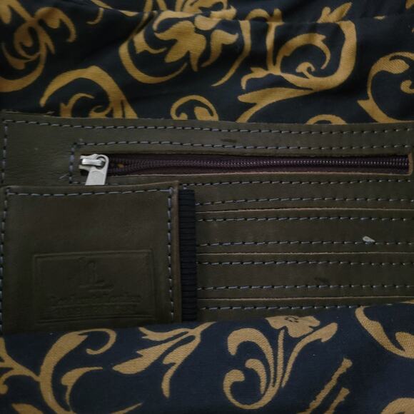 Leaders in Leather Paraguay Handbag Hand Tooled Cutout Satchel Brown Green - Picture 4 of 7